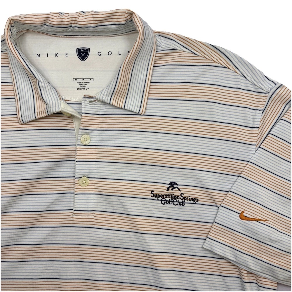 Nike Golf Dri-Fit Polo Mens Country‎ Club Logo Shirt M Orange Blue  Stripe